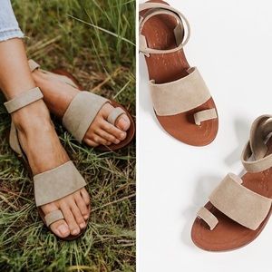 Free People Torrence Flat Sandal Natural Leather